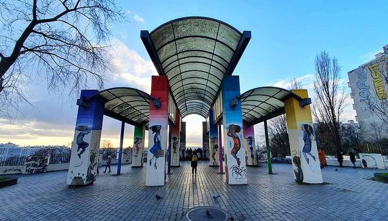 Belleville's artistic architecture with colorful street art murals